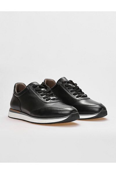 Cabani Genuine Leather Black Lace-Up Men's Sports Shoes