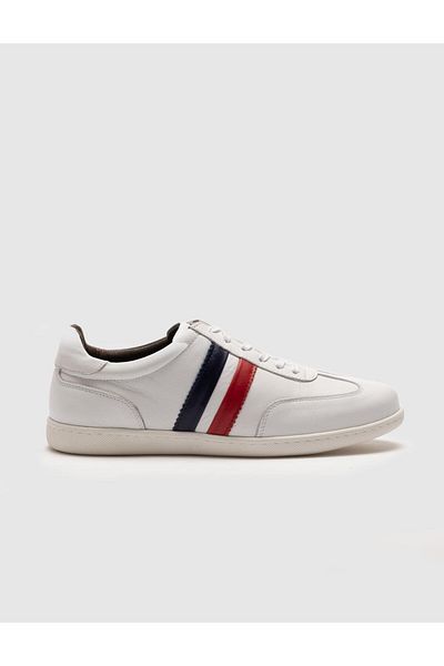 Cabani Genuine Leather White Lace-Up Men's Sports Shoes