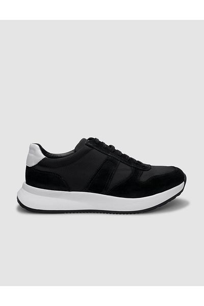 Cabani Black Suede Lace-Up 100% Genuine Leather Men's Sports Shoes