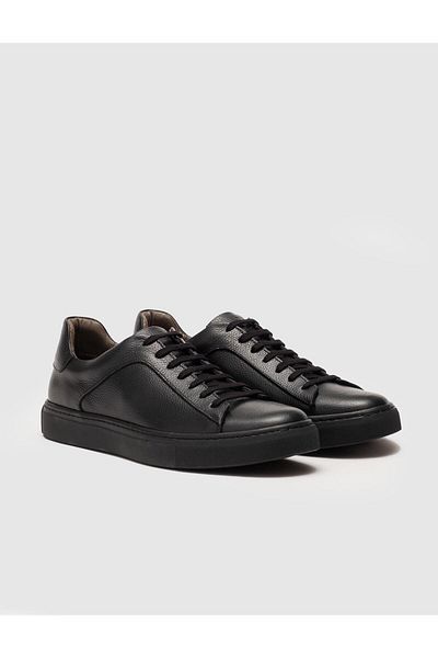 Cabani Genuine Leather Black Lace-Up Men's Sports Shoes