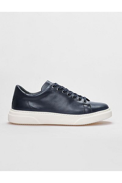 Cabani Genuine Leather Navy Blue Lace-Up Men's Sports Shoes