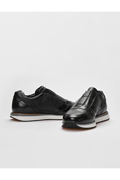 Cabani Genuine Leather Black Fur Elastic Men's Sports Shoes