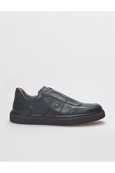 Cabani Navy Blue Genuine Leather Men's Sports Shoes