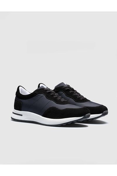 Cabani Genuine Leather Black - Gray Lace-Up Men's Sports Shoes
