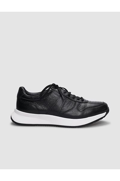 Cabani Genuine Leather Black Lace-Up Men's Sports Shoes