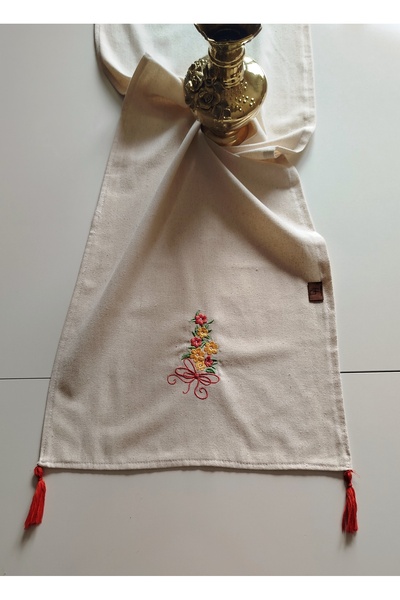 denizli hatırası Runner brut cu ciucuri de in brodat autentic - 45x145 cm