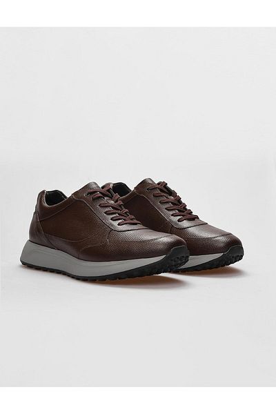 Cabani Genuine Leather Brown Lace-Up Men's Sports Shoes
