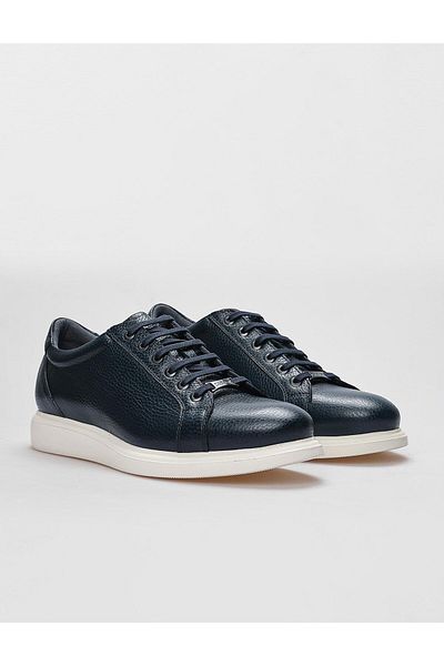 Cabani Genuine Leather Navy Blue Lace-Up Men's Sports Shoes