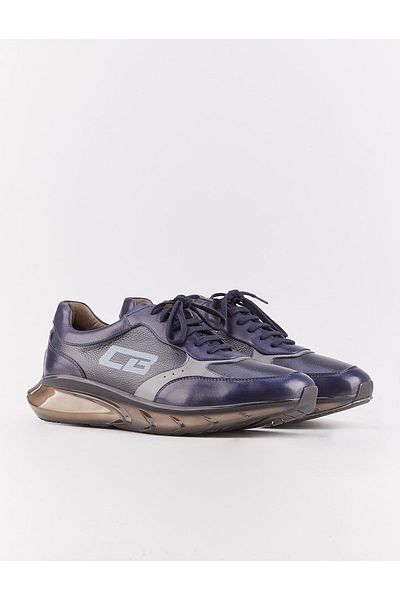 Cabani Light Eva Sole Genuine Leather Navy Blue Lace-Up Men's Sports Shoes