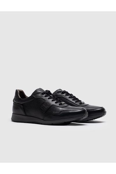 Cabani Genuine Leather Black Lace-Up Men's Sports Shoes