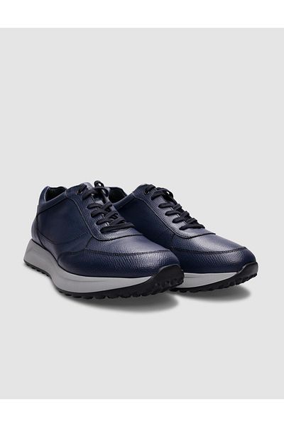 Cabani Navy Blue Lace-Up 100% Genuine Leather Men's Sports Shoes