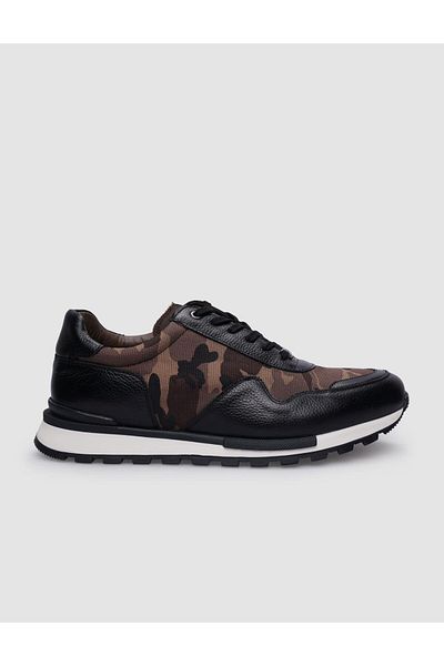 Cabani Black Genuine Leather - Camouflage Patterned Men's Sneakers 100% Laced