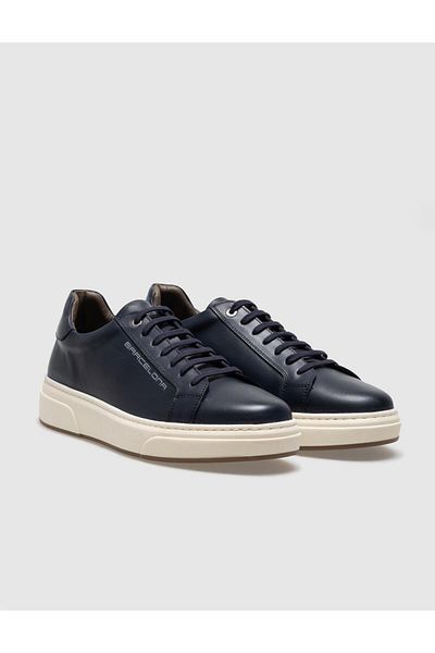 Cabani Genuine Leather Navy Blue Lace-Up Men's Sports Shoes