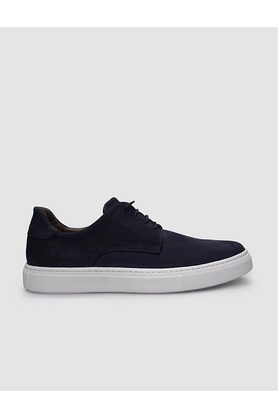 Cabani Navy Blue Nubuck Lace-up 100% Genuine Leather Men's Sneakers