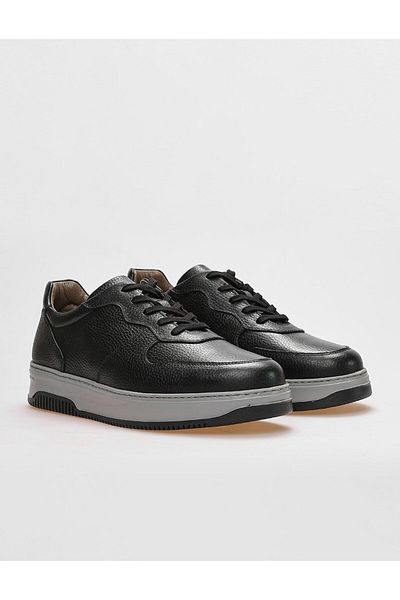 Cabani Genuine Leather Black Lace-Up Men's Sports Shoes