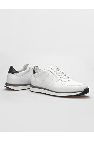 Cabani Genuine Leather White Lace-Up Men's Sports Shoes
