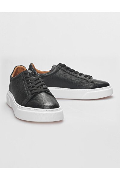 Cabani Ανδρικά αθλητικά παπούτσια Harrow Harrow από γνήσιο δέρμα μαύρα με κορδόνια