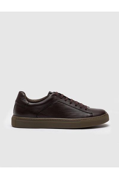 Cabani Genuine Leather Brown Lace-Up Men's Sports Shoes