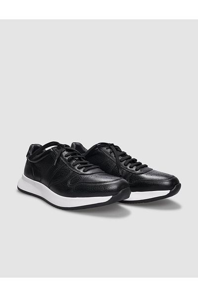 Cabani Genuine Leather Black Lace-Up Men's Sports Shoes