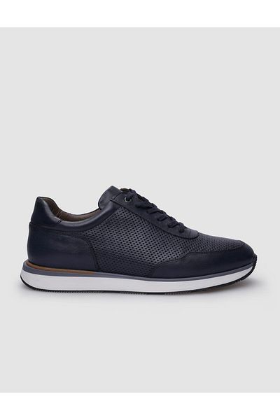 Cabani Navy Blue Lace-up 100% Genuine Leather Men's Sneakers