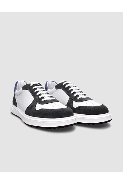 Cabani Men's Lace-Up Shoes - 100% Genuine Leather, White-Grey Suede