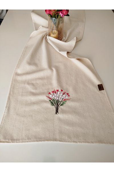 denizli hatırası Buldan Raw Linen Αυθεντικό Μαλακό Κεντημένο Runner 45x145 cm