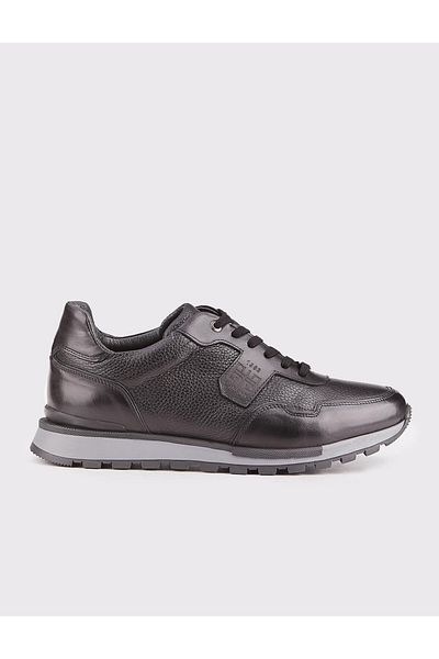 Cabani Men's Special Design Genuine Leather Black Lace-Up Sports Shoes