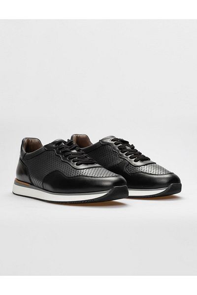 Cabani Genuine Leather Black Lace-Up Men's Sports Shoes