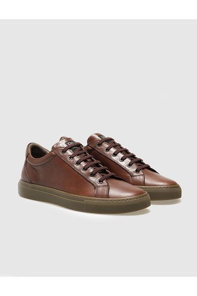 Cabani Genuine Leather Tan Lace-Up Men's Sneakers