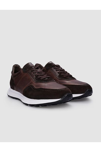 Cabani Men's Sneakers - 100% Genuine Leather, Brown, Lace-up