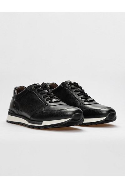 Cabani Genuine Leather Black Lace-Up Men's Sports Shoes