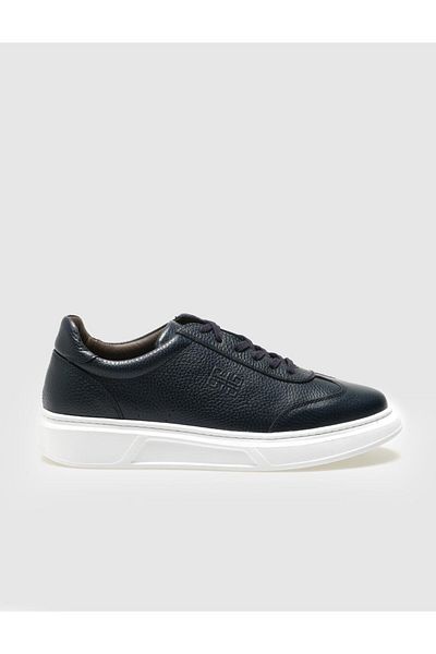 Cabani Genuine Leather Navy Blue Lace-Up Men's Sports Shoes