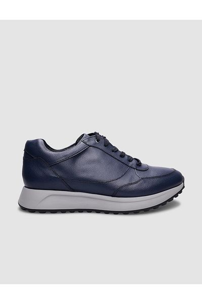 Cabani Navy Blue Lace-Up 100% Genuine Leather Men's Sports Shoes