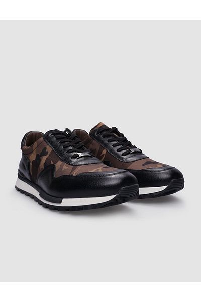 Cabani Black Genuine Leather - Camouflage Patterned Men's Sneakers 100% Laced