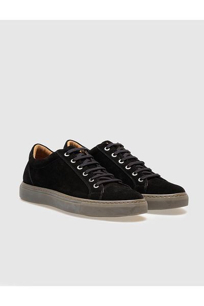 Cabani Genuine Leather Black Suede Lace-Up Men's Sports Shoes