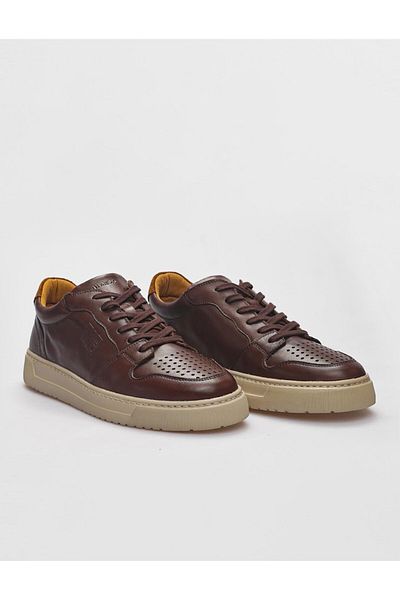 Cabani Genuine Leather Brown Lace-Up Men's Sports Shoes