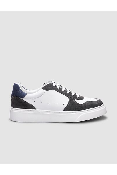 Cabani 100% Genuine Leather White - Gray Lace-up Men's Sports Shoes