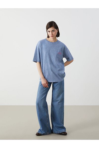 LC Waikiki Γυναικείο μπλουζάκι με στάμπα LCW Vision Crew Neck Oversize