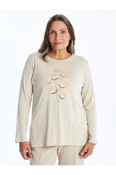 LC Waikiki Γυναικείο φλοράλ μπλουζάκι LCW Grace Crew Neck