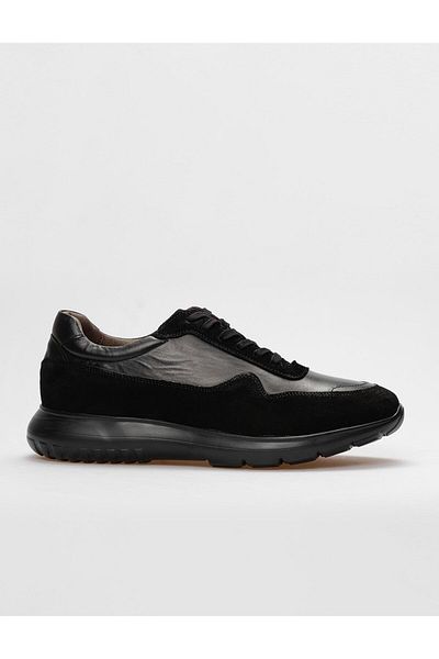 Cabani Genuine Leather Black Lace-Up Men's Sports Shoes