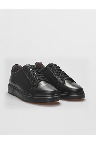 Cabani Genuine Leather Black Lace-Up Men's Sports Shoes