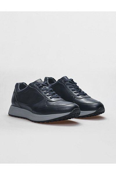 Cabani Genuine Leather Navy Blue Lace-Up Men's Sports Shoes