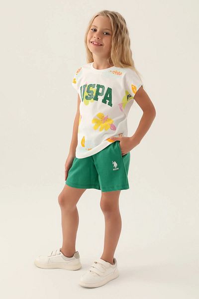 U.S. Polo Assn. Σετ σορτς για κορίτσια με άδεια φύλλων κρέμας Polo Assn