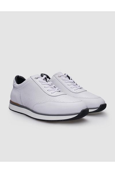 Cabani Men's Sneakers - 100% Genuine Leather, White, Lace-up