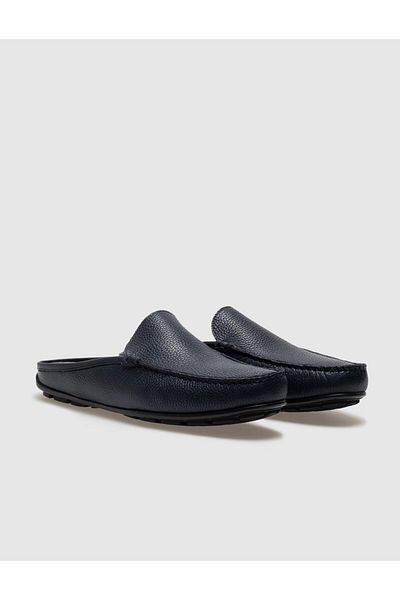 Cabani Genuine Leather Navy Blue Men's Casual Slippers