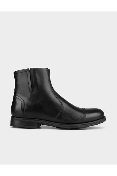 Cabani Men's Genuine Leather Side Zipper Black Casual Boots
