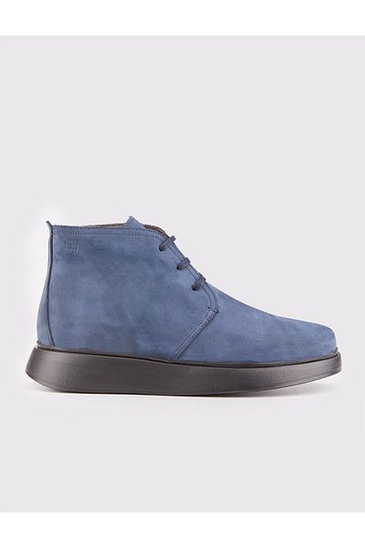 Cabani Genuine Leather Navy Blue Lace-Up Men's Casual Boots