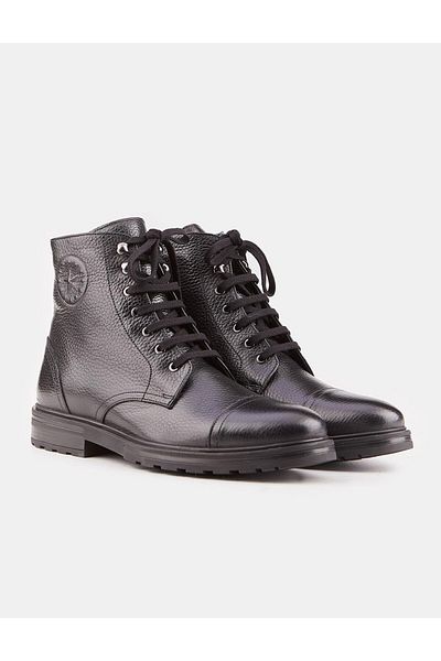 Cabani Men's Genuine Leather Black Lace-up Zippered Casual Boots