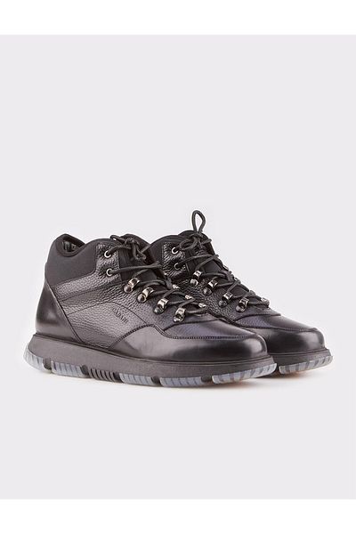 Cabani Genuine Leather Black Fur Lace-Up Men's Casual Boots