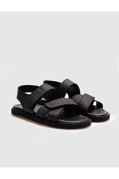 Cabani Genuine Leather Black Velcro Men's Daily Sandals